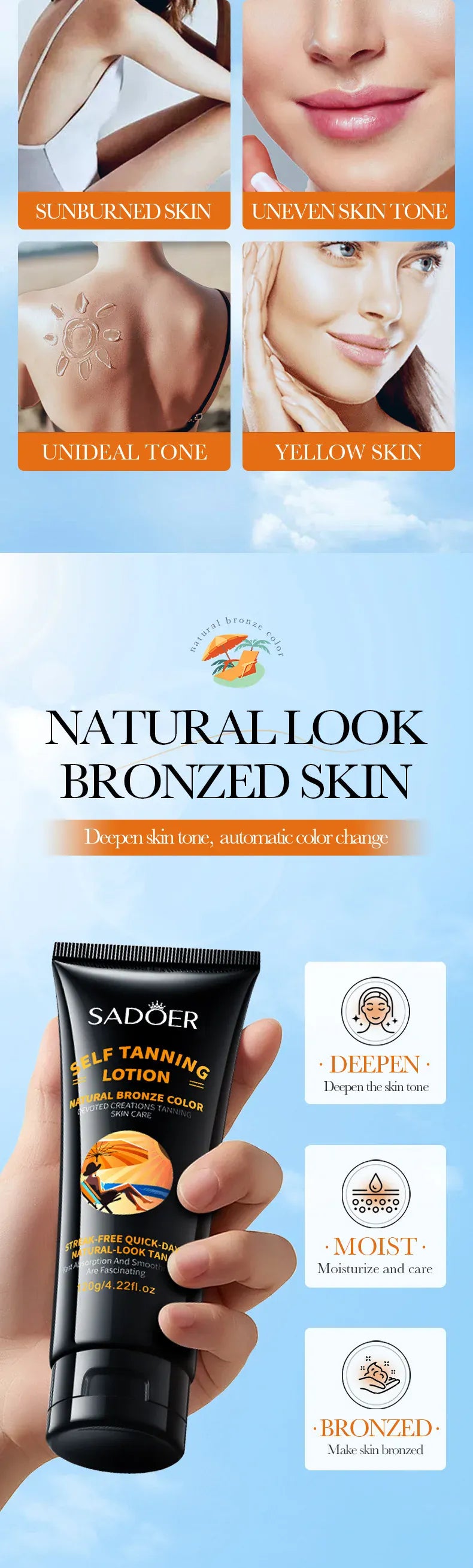 KissICON Sadoer Self Tanner Lotion Flawless Sunless Tan For