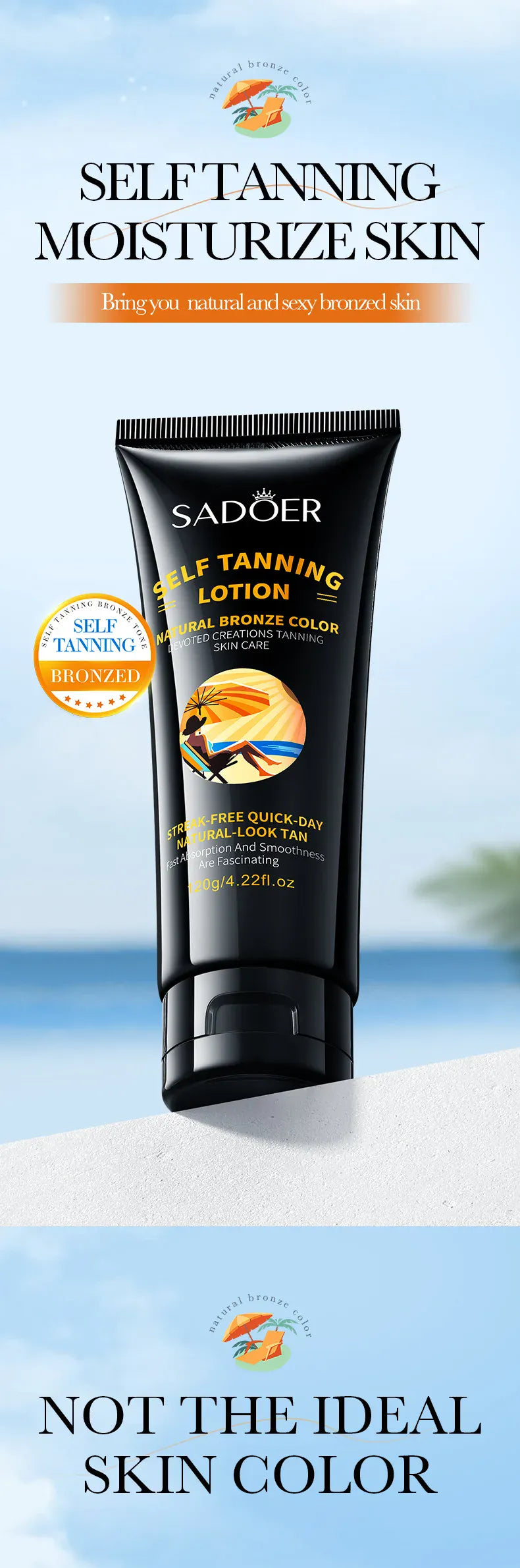 KissICON Sadoer Self Tanner Lotion Flawless Sunless Tan For