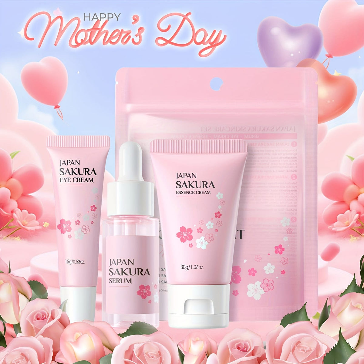 KissICON SAKURA 3PCS SKINCARE SET KissIcon Sakura Gift Set Moisturizing Cherry Blossom