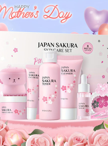 KissICON Sakura 8Pieces Skincare Set KissIcon Sakura Gift Set Moisturizing Cherry Blossom