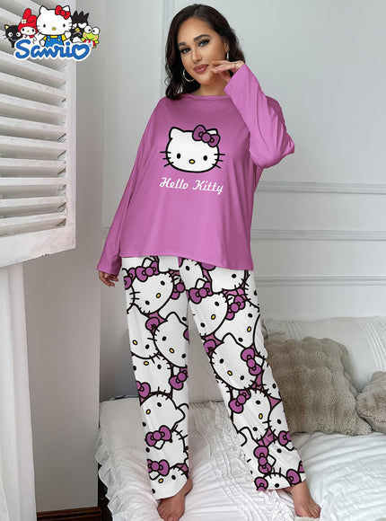 jkthpu-45 Sanrio Hello Kitty Women's Casual Printed Pajama Set,