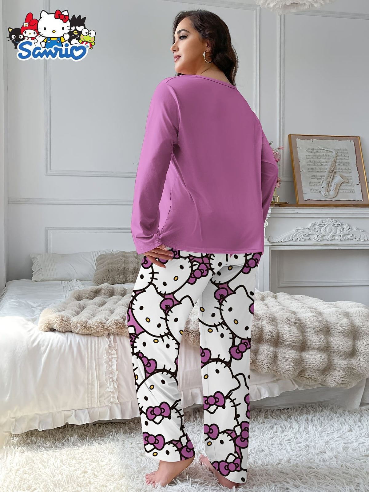 jkthpu-45 Sanrio Hello Kitty Women's Casual Printed Pajama Set,
