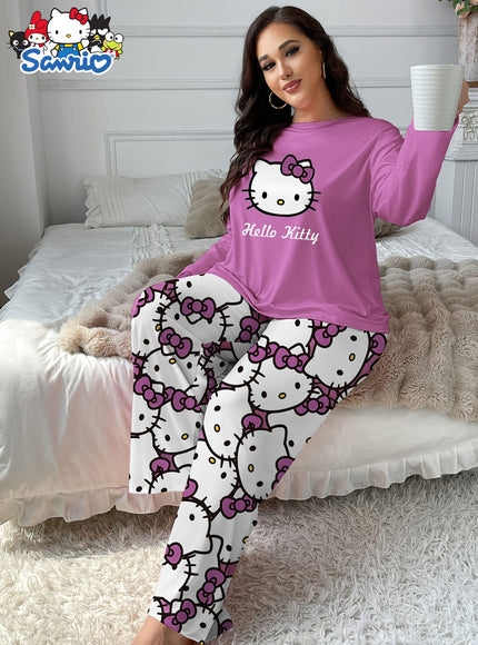 jkthpu-45 Sanrio Hello Kitty Women's Casual Printed Pajama Set,