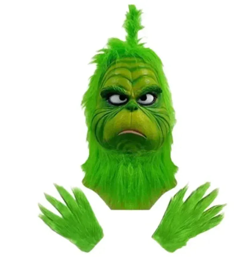 KissICON Santa Claus Costume Set Christmas Party Prom Adult Role Playing Green Monster Shaggy Halloween Cosplay Suit Gloves Mask