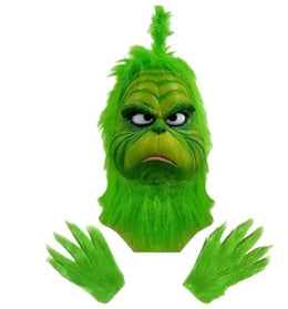 KissICON Santa Claus Costume Set Christmas Party Prom Adult Role Playing Green Monster Shaggy Halloween Cosplay Suit Gloves Mask