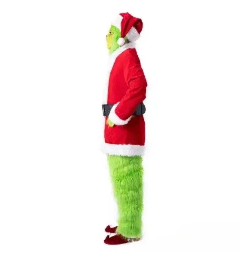 KissICON Santa Claus Costume Set Christmas Party Prom Adult Role Playing Green Monster Shaggy Halloween Cosplay Suit Gloves Mask