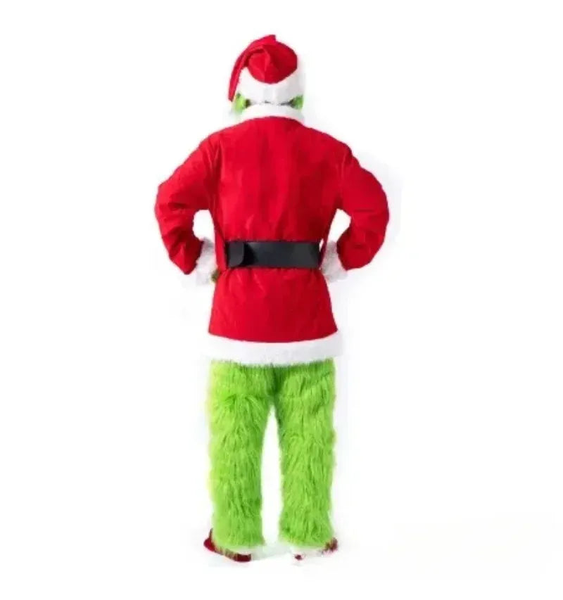 KissICON Santa Claus Costume Set Christmas Party Prom Adult Role Playing Green Monster Shaggy Halloween Cosplay Suit Gloves Mask