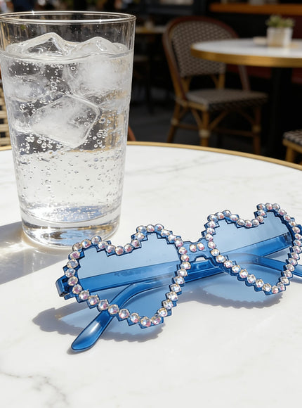 KissICON Eyewear Sapphire Heart Diamond Glasses Y2K Spicy BlingBling Party Style