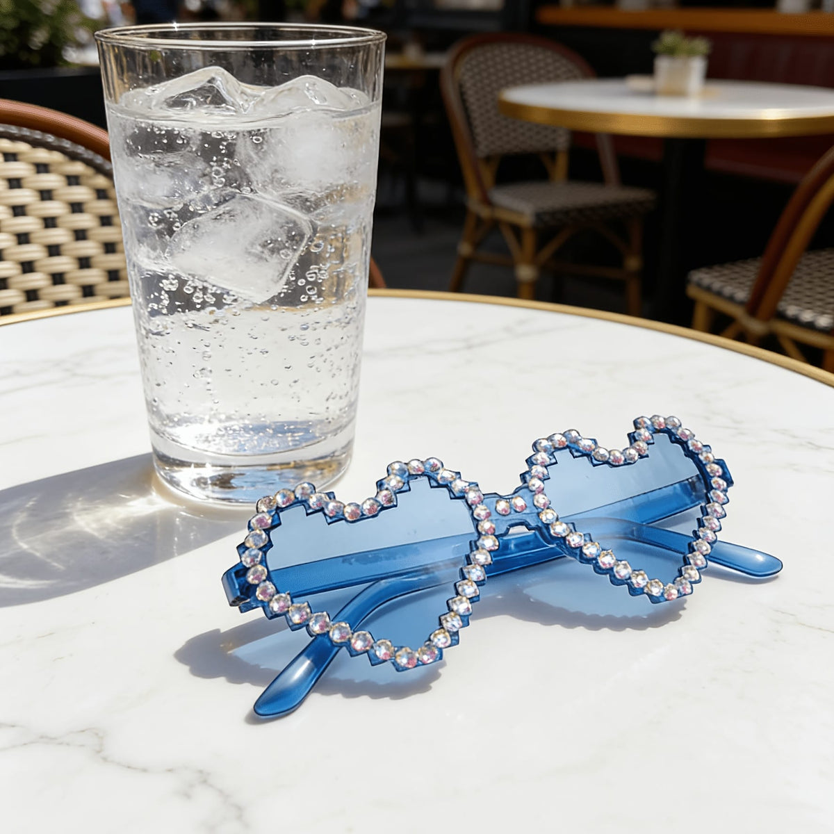 KissICON Eyewear Sapphire Heart Diamond Glasses Y2K Spicy BlingBling Party Style