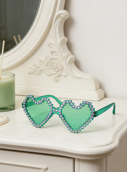 KissICON Eyewear Sapphire Heart Diamond Glasses Y2K Spicy BlingBling Party Style
