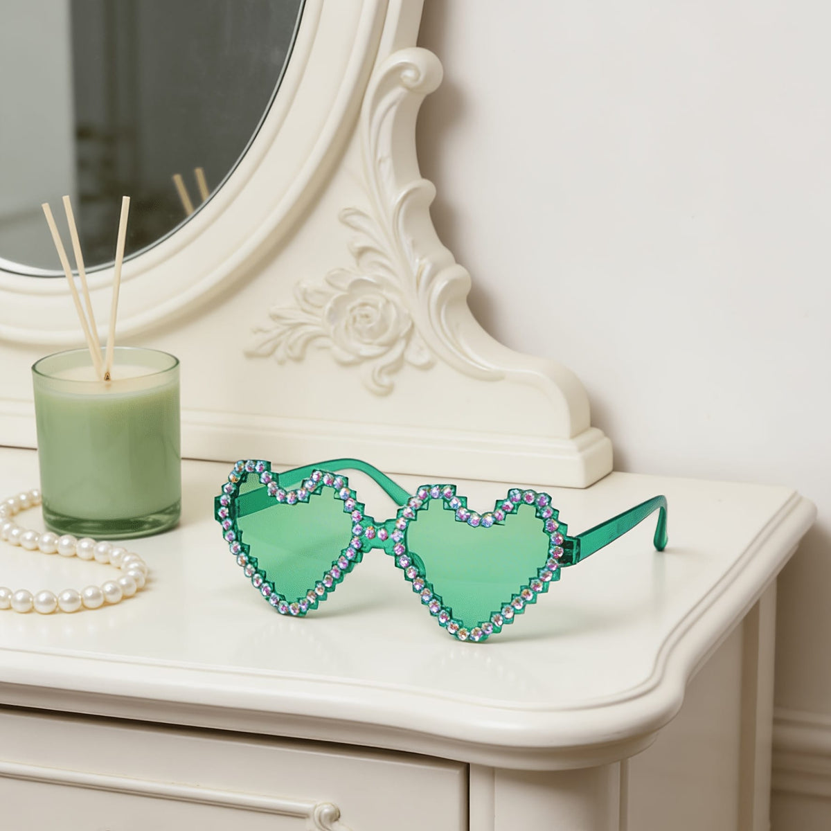 KissICON Eyewear Sapphire Heart Diamond Glasses Y2K Spicy BlingBling Party Style