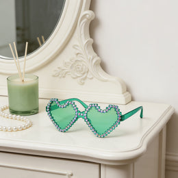 KissICON Eyewear Sapphire Heart Diamond Glasses Y2K Spicy BlingBling Party Style