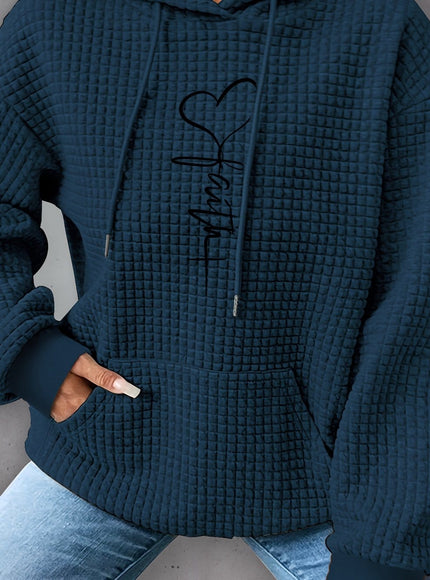 jkthpu-45 Sea Blue / UK 16 Plus Size Heart Print Hoodie, Casual Long Sleeve