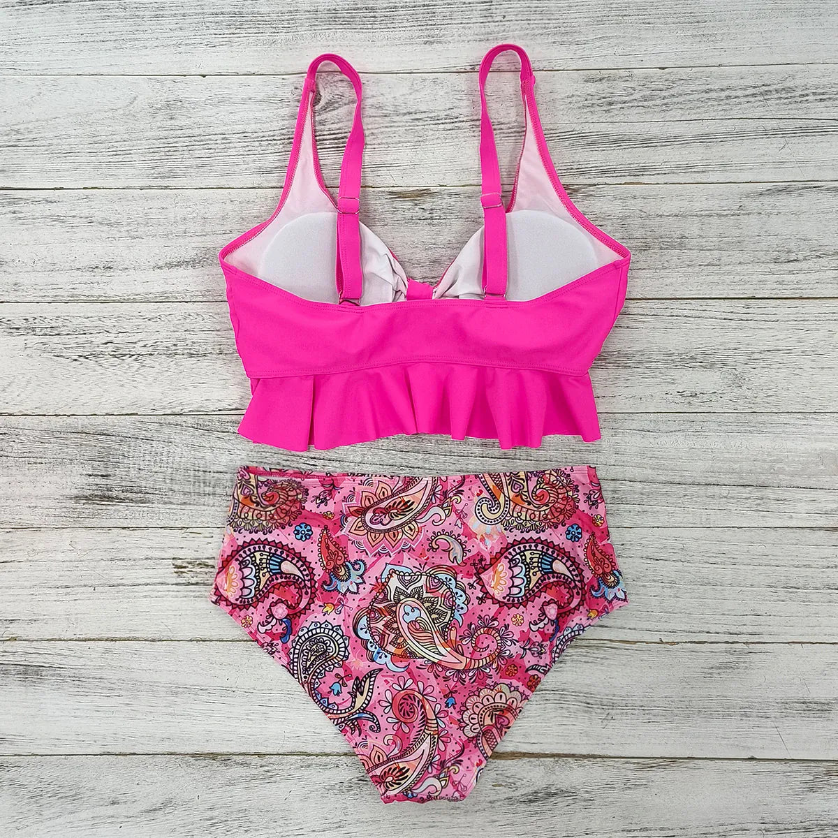 KissICON Seaural Curve V-Neck Ruffled Waist Bikini –