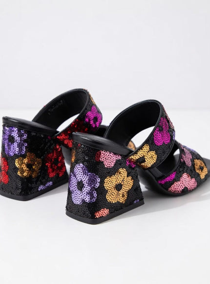 KissICON Sequin Floral Block Heel Mules