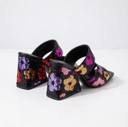 KissICON Sequin Floral Block Heel Mules