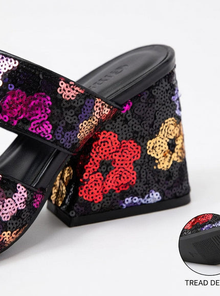 KissICON Sequin Floral Block Heel Mules