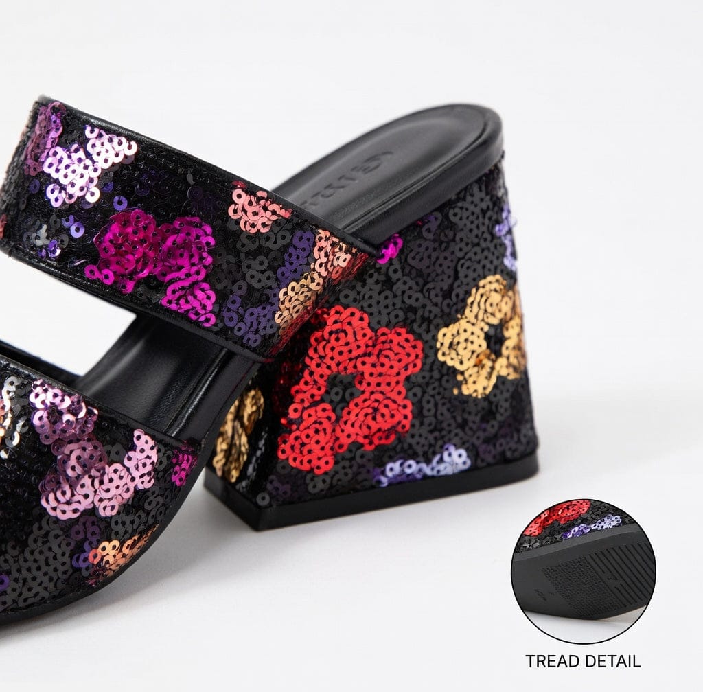 KissICON Sequin Floral Block Heel Mules