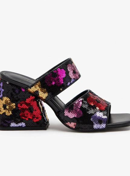 KissICON Sequin Floral Block Heel Mules