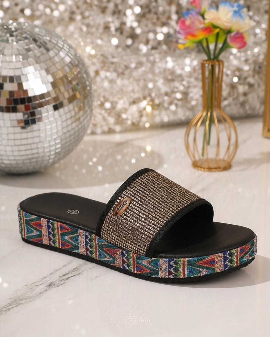 KissICON Footwear Sequined Roman Peep-Toe Sandals – Low Heel | KissICON