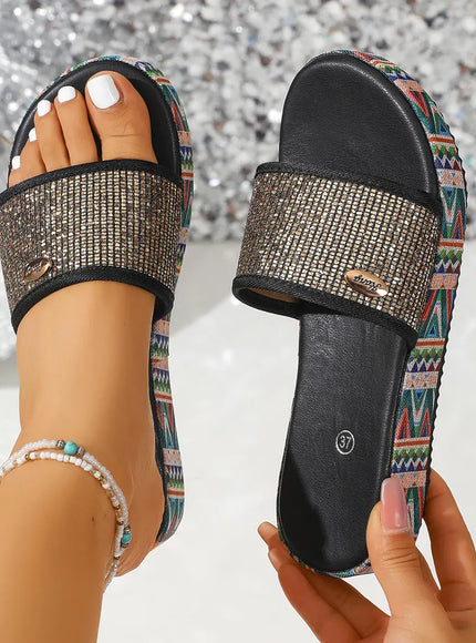 KissICON Footwear Sequined Roman Peep-Toe Sandals – Low Heel | KissICON