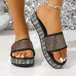 KissICON Footwear Sequined Roman Peep-Toe Sandals – Low Heel | KissICON