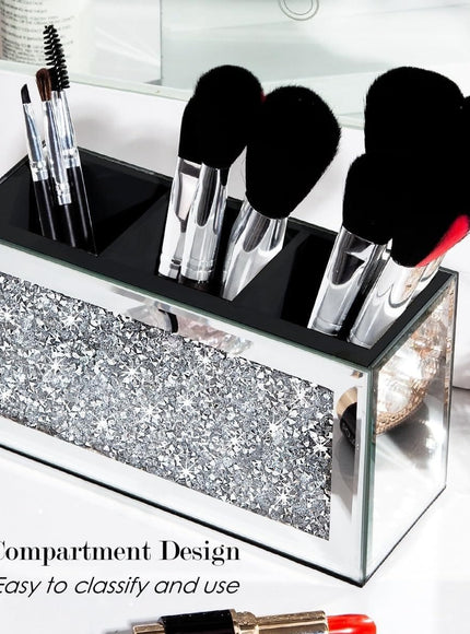 jkthpu-45 Serenas Mirrored Crushed Diamond Makeup Brush Holder Organizer