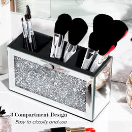 jkthpu-45 Serenas Mirrored Crushed Diamond Makeup Brush Holder Organizer