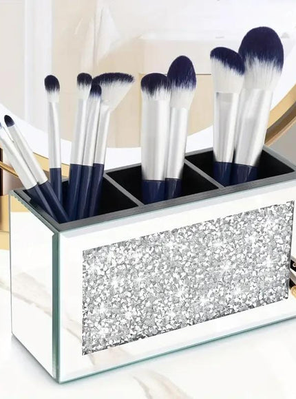 jkthpu-45 Serenas Mirrored Crushed Diamond Makeup Brush Holder Organizer
