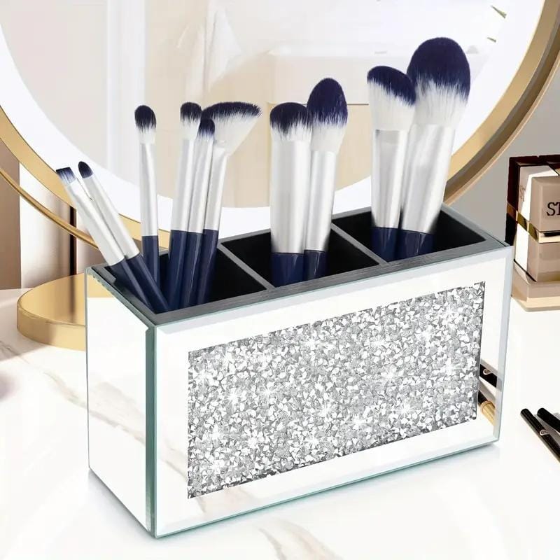 jkthpu-45 Serenas Mirrored Crushed Diamond Makeup Brush Holder Organizer