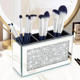 jkthpu-45 Serenas Mirrored Crushed Diamond Makeup Brush Holder Organizer