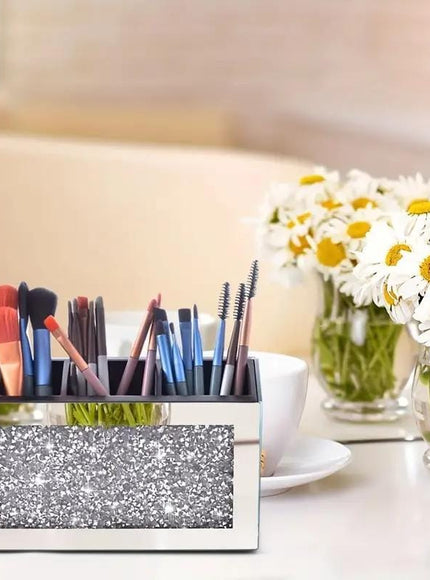 jkthpu-45 Serenas Mirrored Crushed Diamond Makeup Brush Holder Organizer
