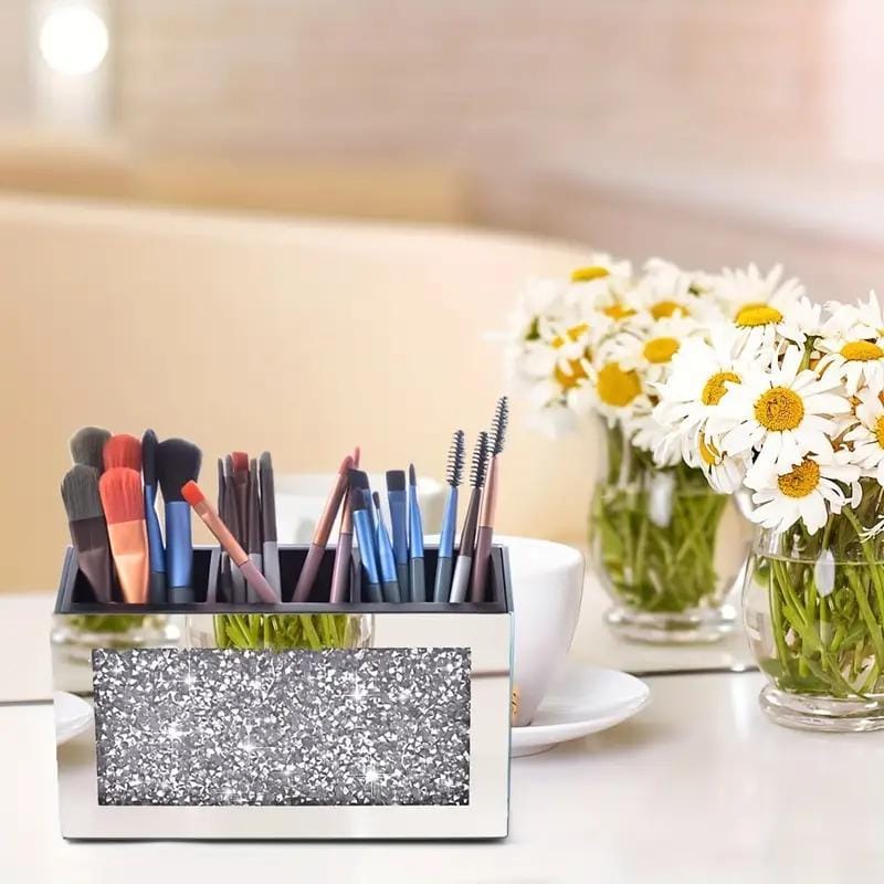 jkthpu-45 Serenas Mirrored Crushed Diamond Makeup Brush Holder Organizer