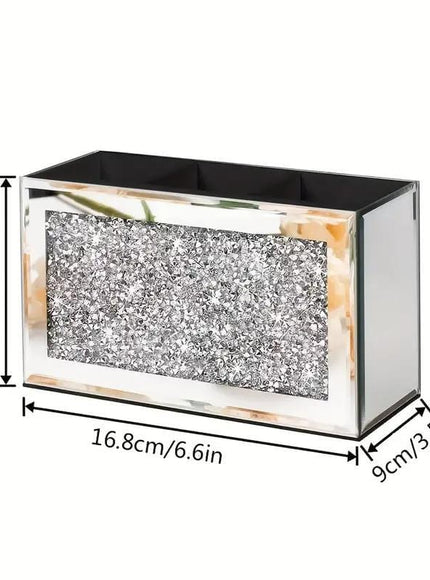 jkthpu-45 Serenas Mirrored Crushed Diamond Makeup Brush Holder Organizer