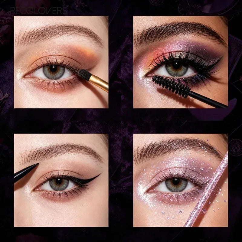 KissICON SET 01 8PCS Face Set, Multi-color Eye Shadow Plate+eye Black+eyeliner Pen+makeup Tools, Waterproof and Durable, Halloween Makeup