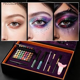 KissICON SET 01 8PCS Face Set, Multi-color Eye Shadow Plate+eye Black+eyeliner Pen+makeup Tools, Waterproof and Durable, Halloween Makeup