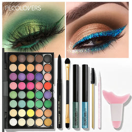 KissICON SET 01 8PCS Face Set, Multi-color Eye Shadow Plate+eye Black+eyeliner Pen+makeup Tools, Waterproof and Durable, Halloween Makeup