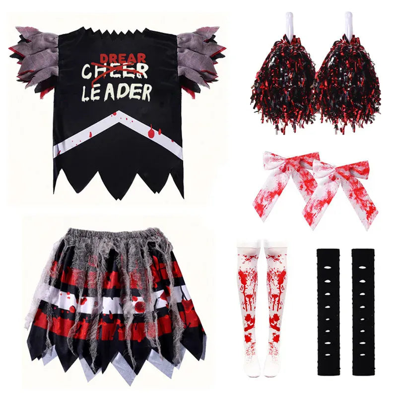 KissICON Set / 140cm Halloween Cosplay Costume  Cheerleaders Digital Printed Dress Suits Horror Performance Party Role Playing Outfits for Girls