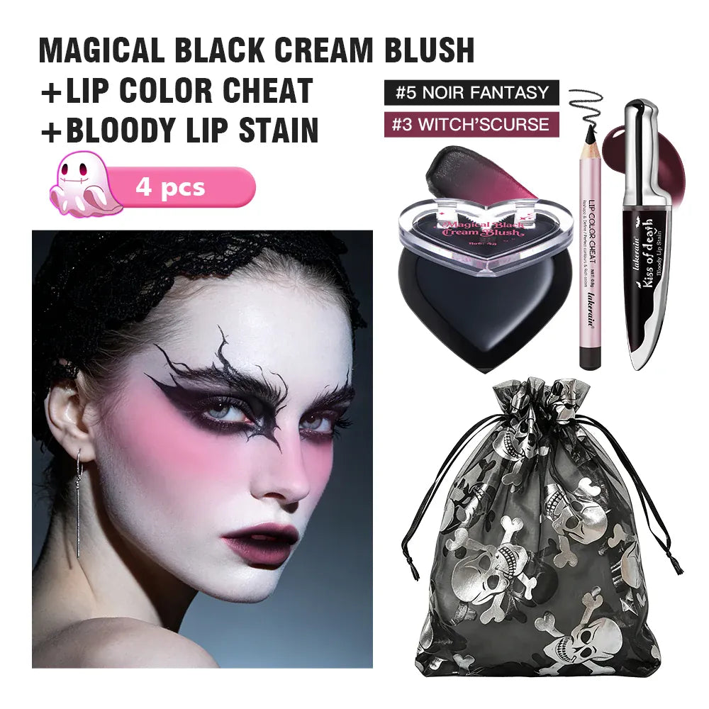 KissICON SET Halloween Witch Makeup Set Jelly Sheen Pink Purple Lip Cheek Tint Long Lasting Grape Fragrance Horror Cosplay Masquerade Party