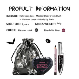 KissICON SET Halloween Witch Makeup Set Jelly Sheen Pink Purple Lip Cheek Tint Long Lasting Grape Fragrance Horror Cosplay Masquerade Party