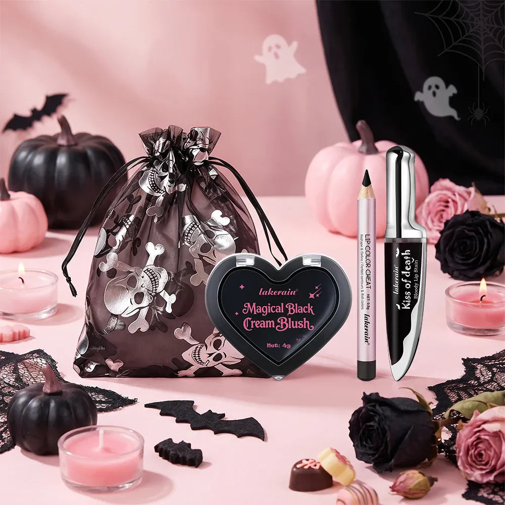 KissICON SET Halloween Witch Makeup Set Jelly Sheen Pink Purple Lip Cheek Tint Long Lasting Grape Fragrance Horror Cosplay Masquerade Party