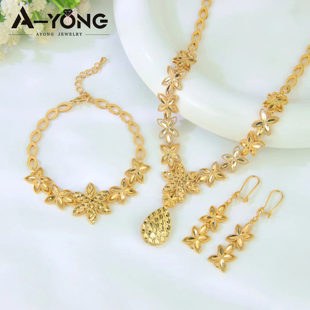 KissICON Set K Luxury Dubai Wedding Jewelry Set 21k Gold Plated Arab Bridal Gold Necklace Bracelet Earrings Brazilian Women Vintage Jewelrys