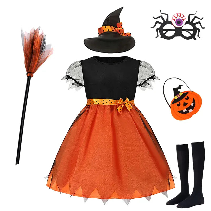 KissICON set10 / 150(9-10T) Halloween Costume for Kids Girls Purple Bat Dress Halloween Fantasy Vampire Costume Accessories Carnival Party Gifts