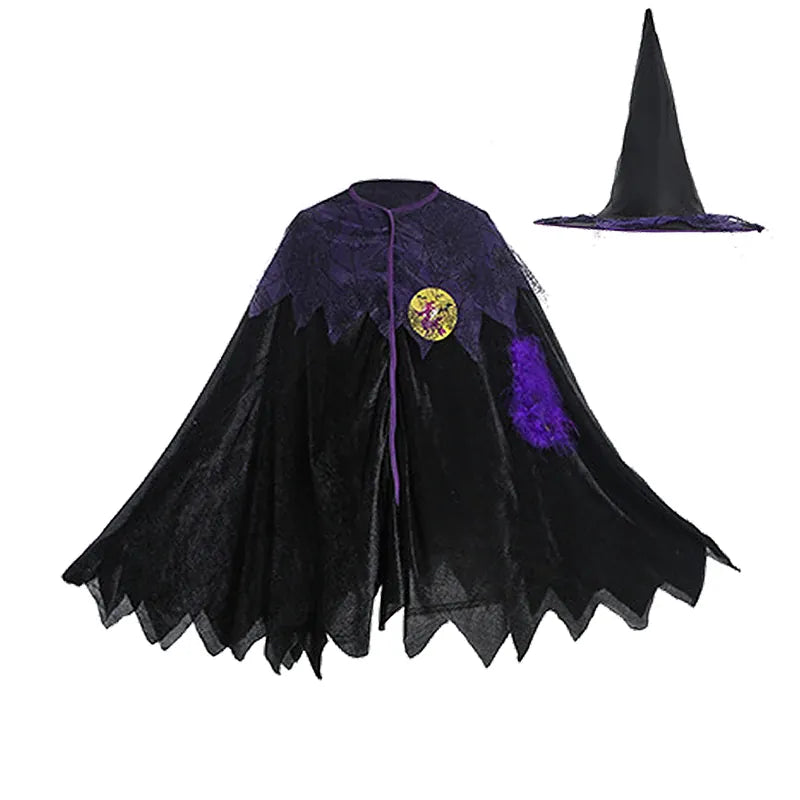 KissICON set11 / 150(9-10T) Halloween Costume for Kids Girls Purple Bat Dress Halloween Fantasy Vampire Costume Accessories Carnival Party Gifts