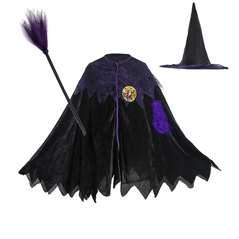 KissICON set12 / 150(9-10T) Halloween Costume for Kids Girls Purple Bat Dress Halloween Fantasy Vampire Costume Accessories Carnival Party Gifts