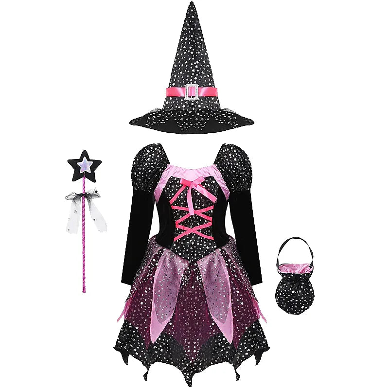KissICON set21 / 150(9-10T) Halloween Costume for Kids Girls Purple Bat Dress Halloween Fantasy Vampire Costume Accessories Carnival Party Gifts