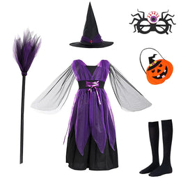 KissICON set5 / 150(9-10T) Halloween Costume for Kids Girls Purple Bat Dress Halloween Fantasy Vampire Costume Accessories Carnival Party Gifts