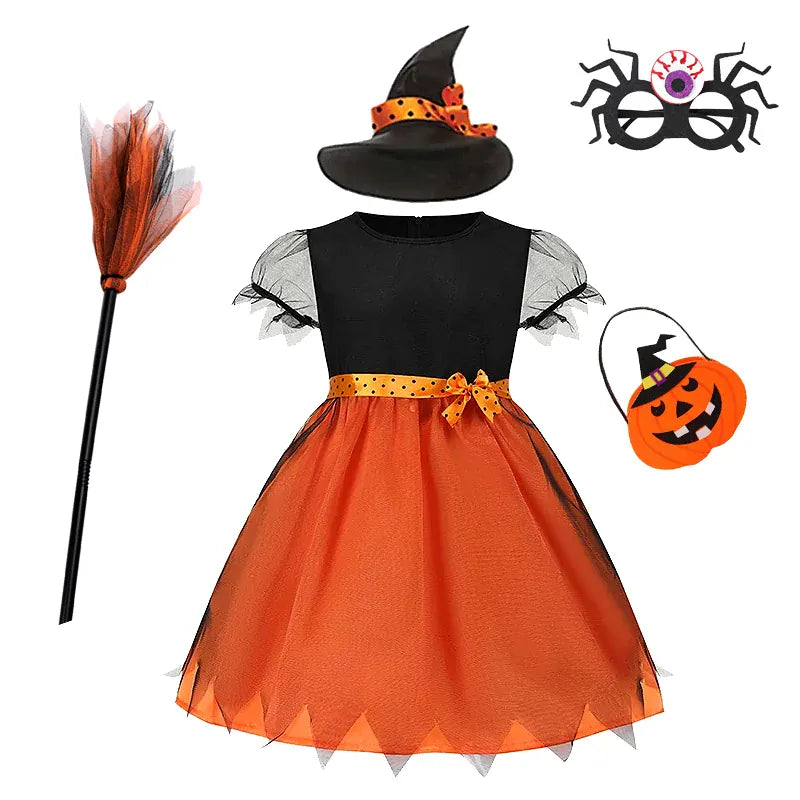 KissICON set9 / 150(9-10T) Halloween Costume for Kids Girls Purple Bat Dress Halloween Fantasy Vampire Costume Accessories Carnival Party Gifts