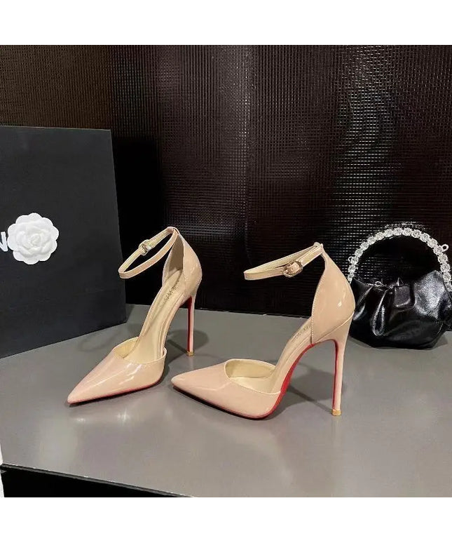 Dropshipman Sexy Chic Pointed Toe High Heels Strappy Sandals Fashionable Korean Sle Women's Shoes Low Cut Ankle Strap PU Material