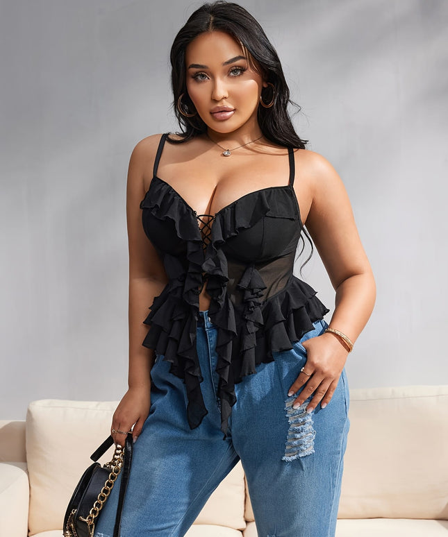 jkthpu-45 Sexy Contrast Mesh Crop Top Chic Style